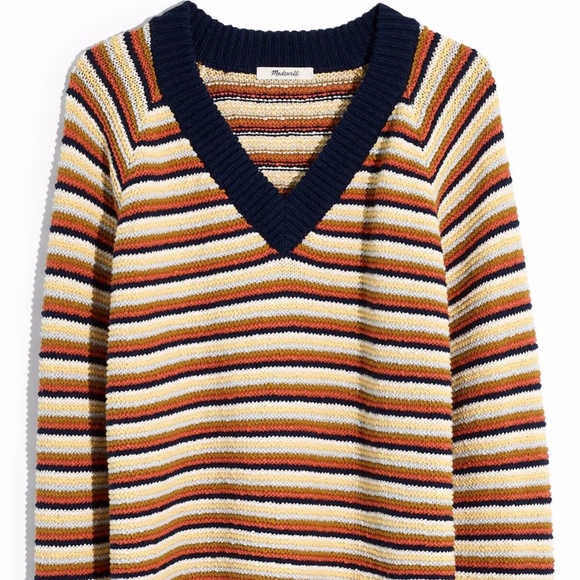 NWT $88 Madewell Arden Striped V-Neck CROPPED Sweater in XS or XXS! - Picture 2 of 7